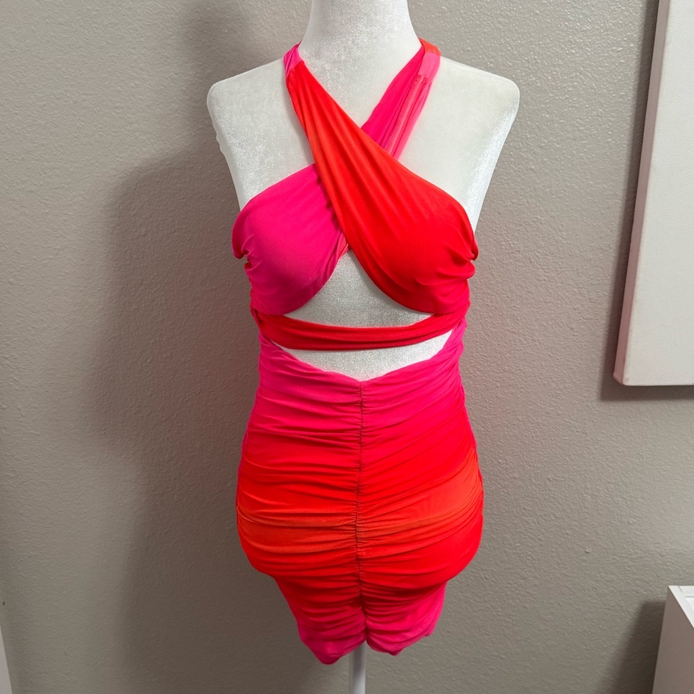 Tiger Mist Neon Mesh Halter Dress